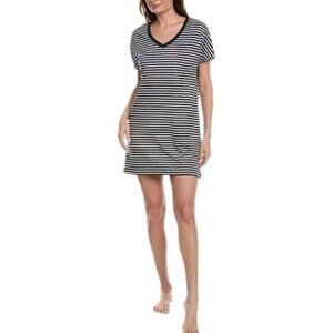 Hanro Laura Bigshirt Sleep Shirt Women XS VNeck Short Sleeve Midnight Stripe NWT